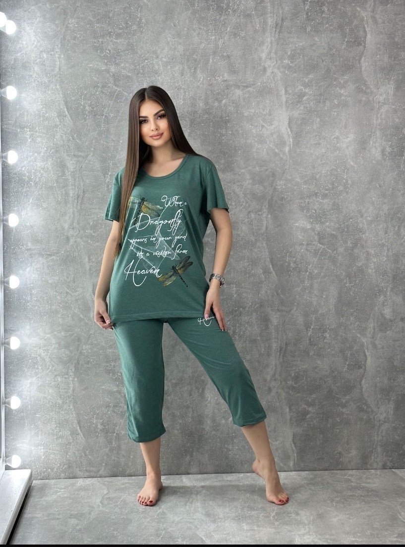 пижама с бриджами женская,пижама женская,домашний костюм пижама с бриджами,пижама dommix одежда для дома,пижама зеленая