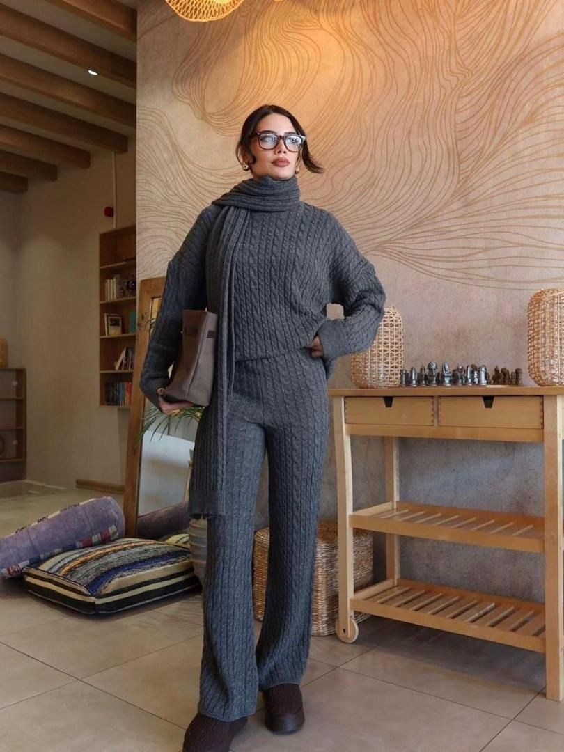 вязаный костюм,вязанный костюм,вязаный костюм женский,теплый вязаный костюм,комбинированные костюмы