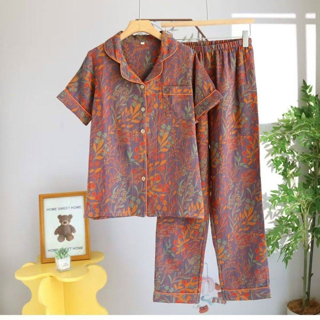 пижама женский с брюками муслин размер 46 разноцветный прозрачный,муслиновая пижама со штанами и рубашкой,пижама женский с брюками муслин размер 44 разноцветный длинный,женская пижама из муслина,пижам