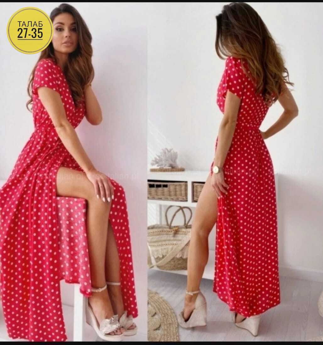 красное платье в горошек,женское платье в горошек,женское платье,платье,удлиненное платье