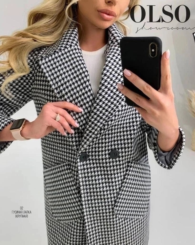 полупальто женское,женское пальто,пальто pirs 1689 бело-серая гусиная лапка,пальто демисезонная,пальто трикотажное