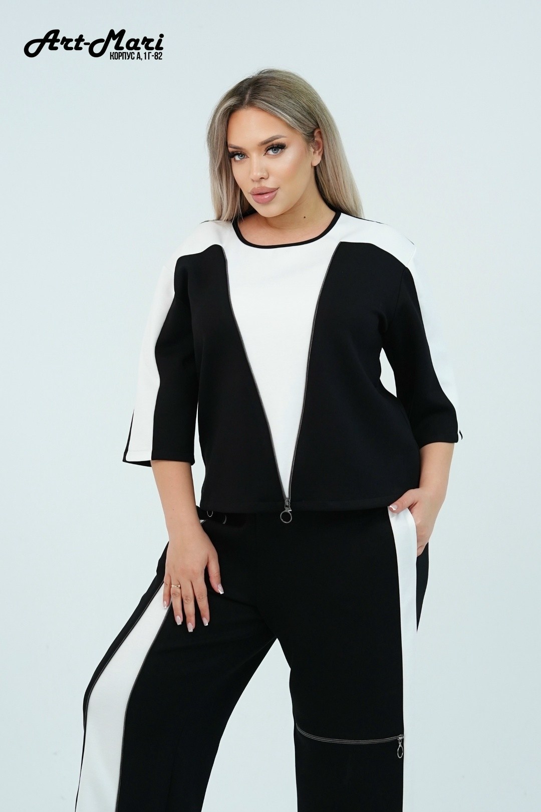 брючный костюм andina 972 черный/белый двойка,костюм женский брючный,черный брючный костюм с туникой и контрастными вставками,брючный костюм andina арт: 972 черный/белый,черный брючный костюм с тунико