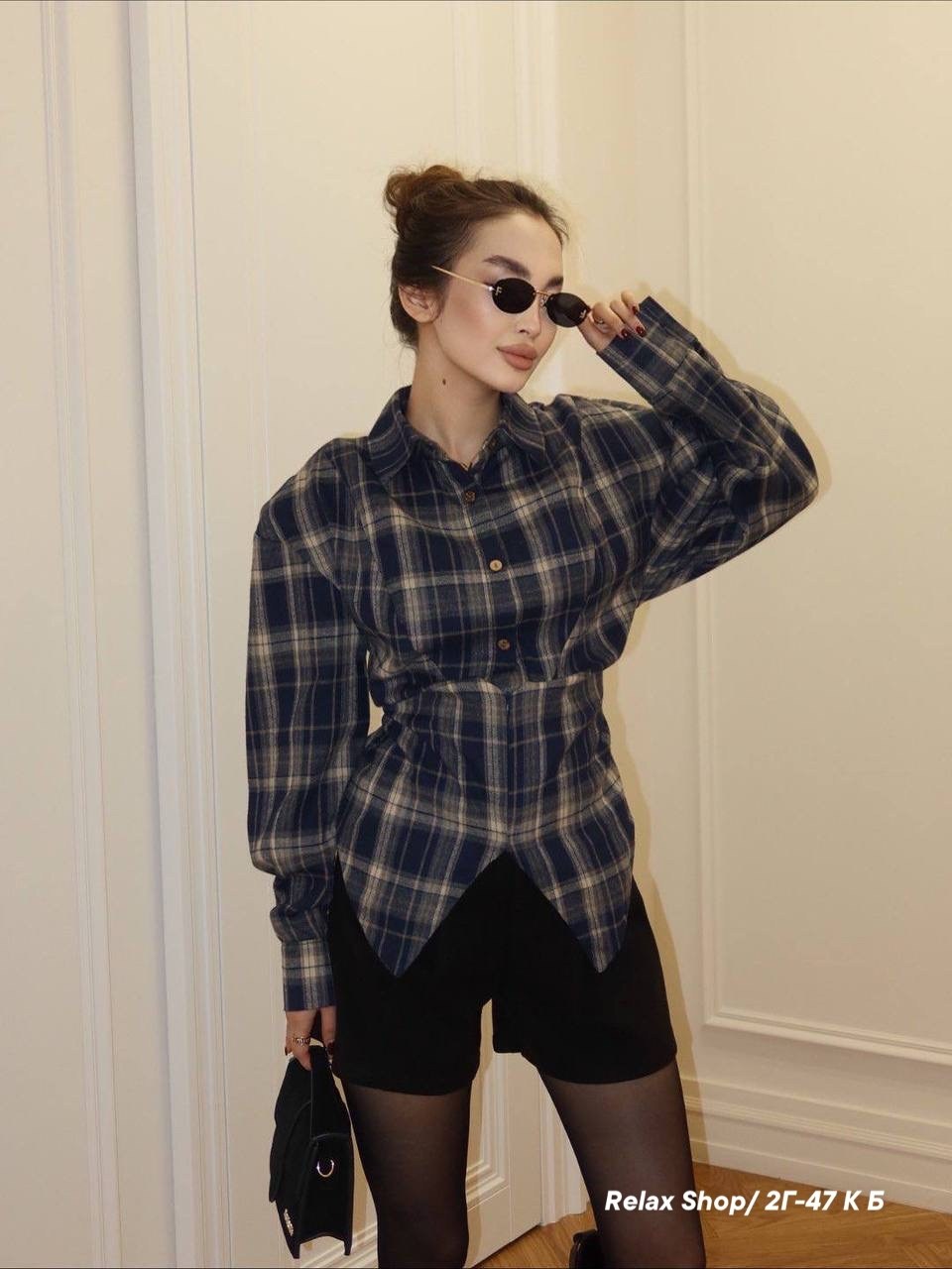 рубашка в клетку оверсайз со стразами perferita,женская рубашка,рубашка модная,рубашка в клетку оверсайз удлиненная 2e_brand,рубашка в клетку