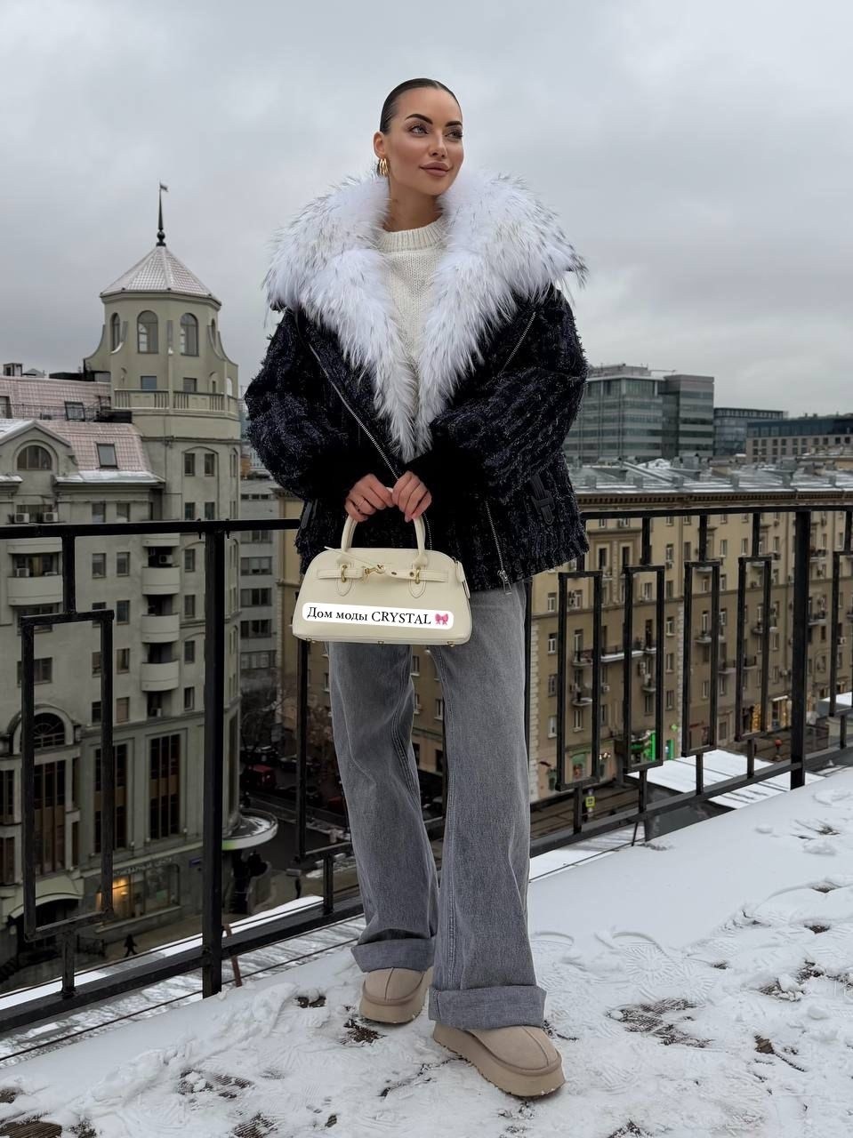 пуховики с мехом,модная женская куртка,джинсовая куртка с мехом песца yana kraft brand,пуховики с натуральным мехом,короткая куртка