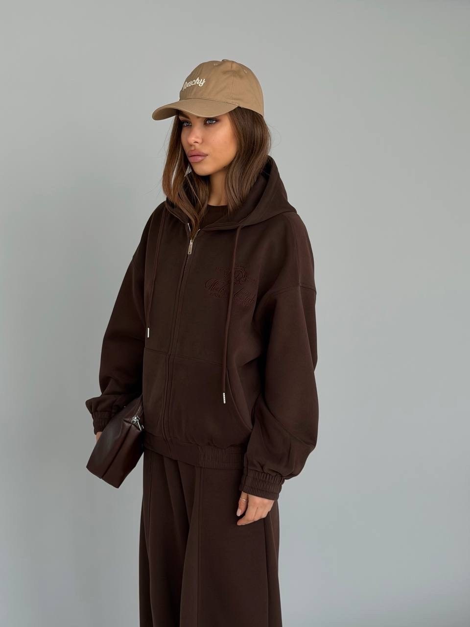 коричневый спортивный костюм с капюшоном moon,спортивный костюм,костюм с брюками,женский костюм