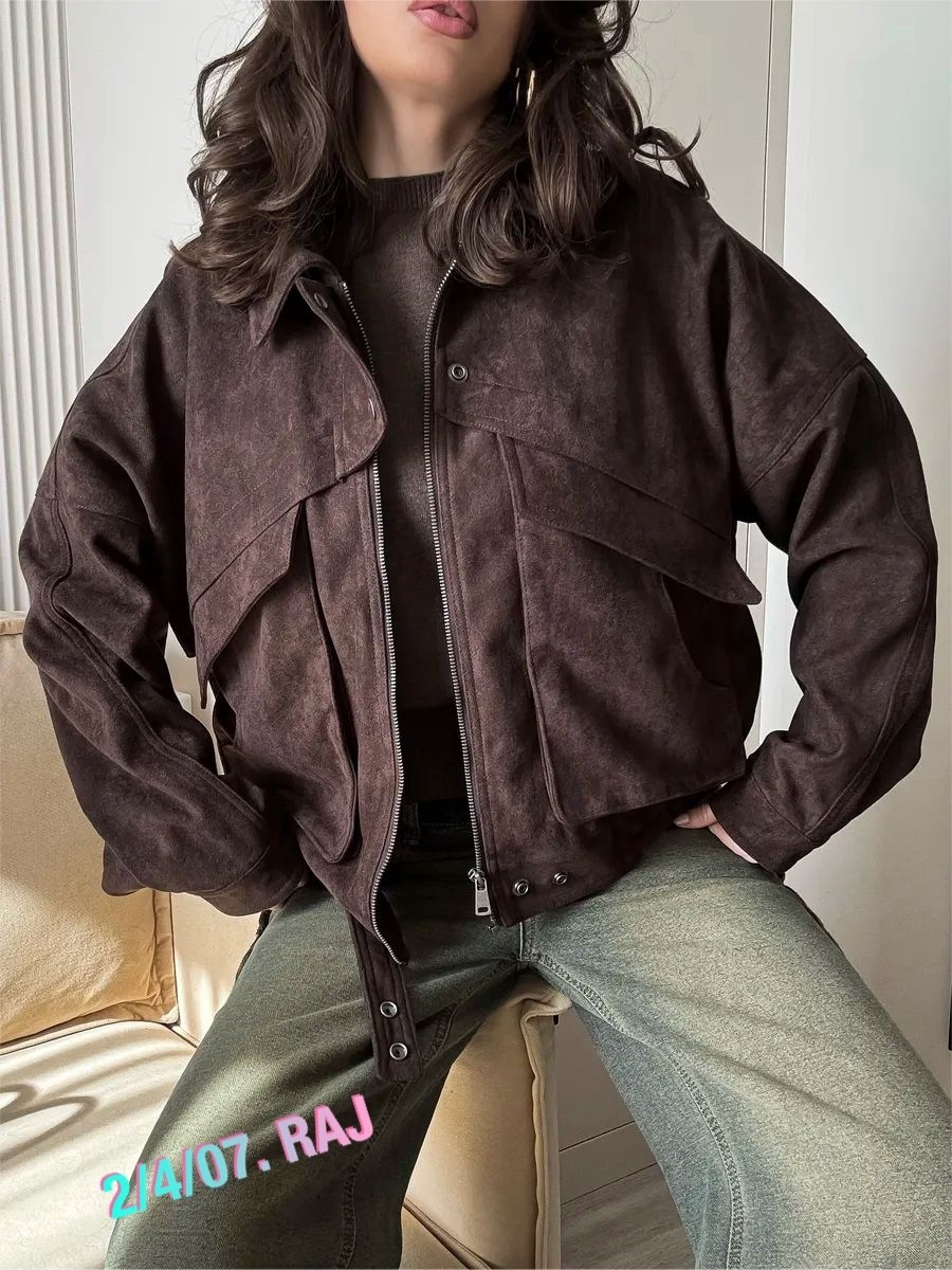 женская куртка бомбер из эко замши коричневого цвета,куртка замшевая,бомбер укороченный оверсайз замшевый куртка рабочего тренд saint shine,куртка замшевая женская,куртка замш