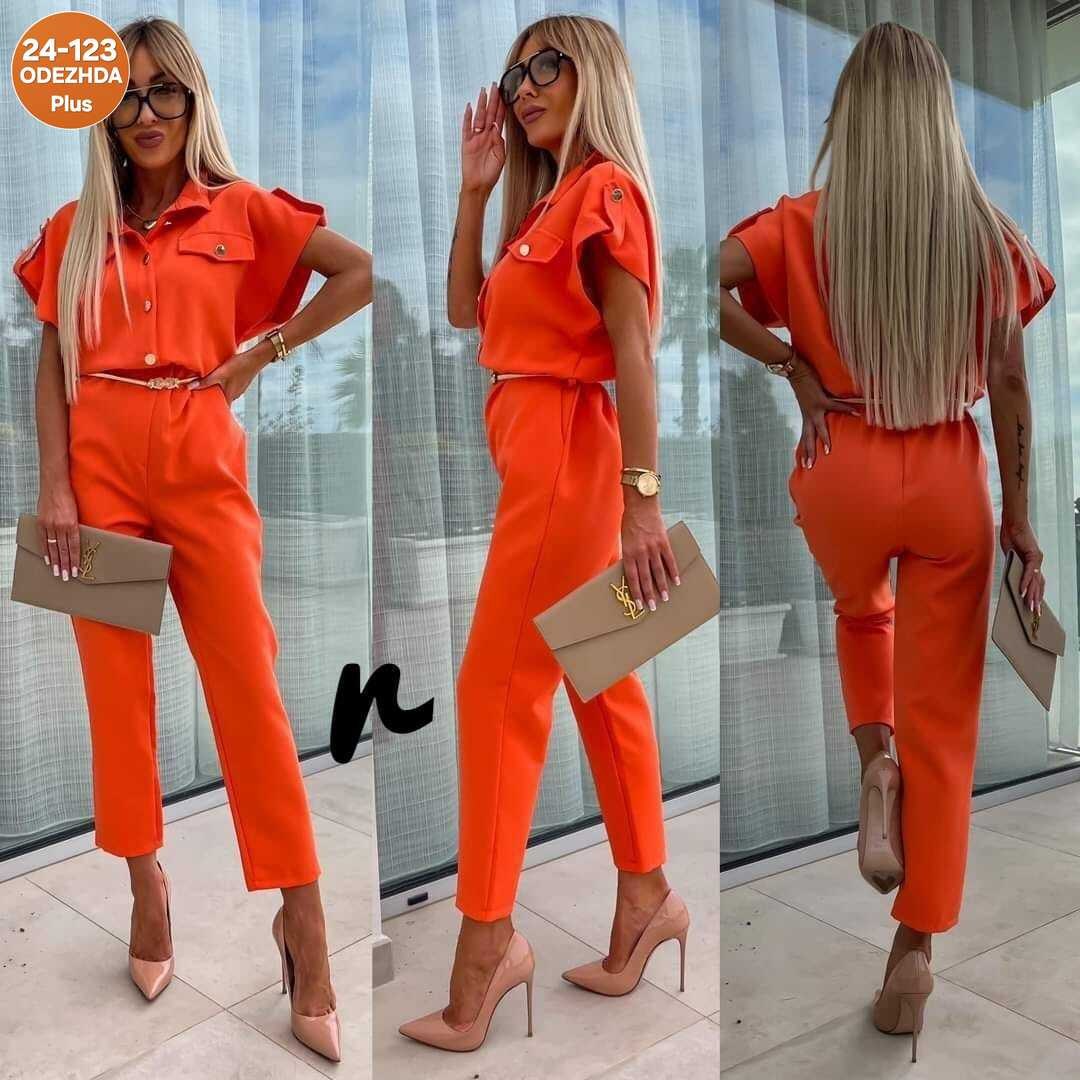 женские комбинезоны,модные женские комбинезоны,элегантные комбинезоны, комбинезон,брючный костюм оранжевого цвета летний