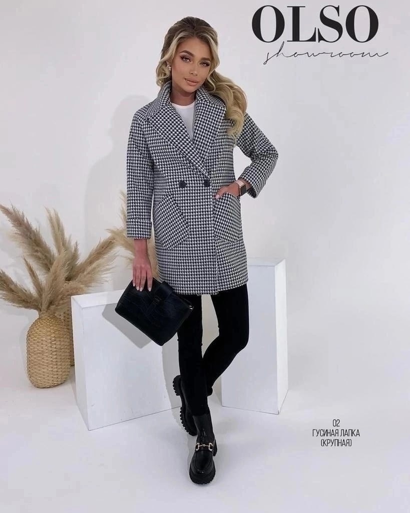 полупальто женское,женское пальто,пальто pirs 1689 бело-серая гусиная лапка,пальто демисезонная,пальто трикотажное