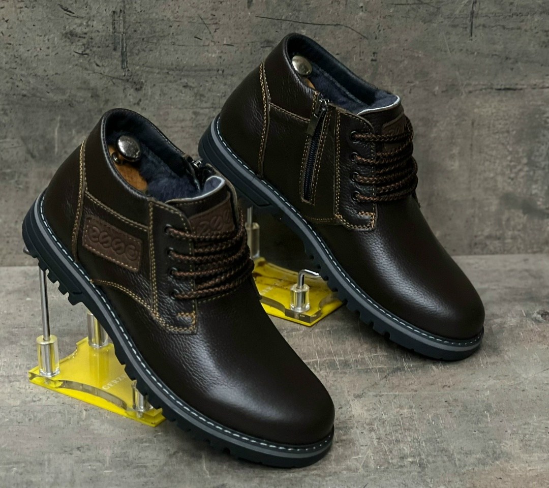 мужские зимние ботинки из натуральной кожи,зимние мужские ботинки, мужская зимняя,ботинки мужские,