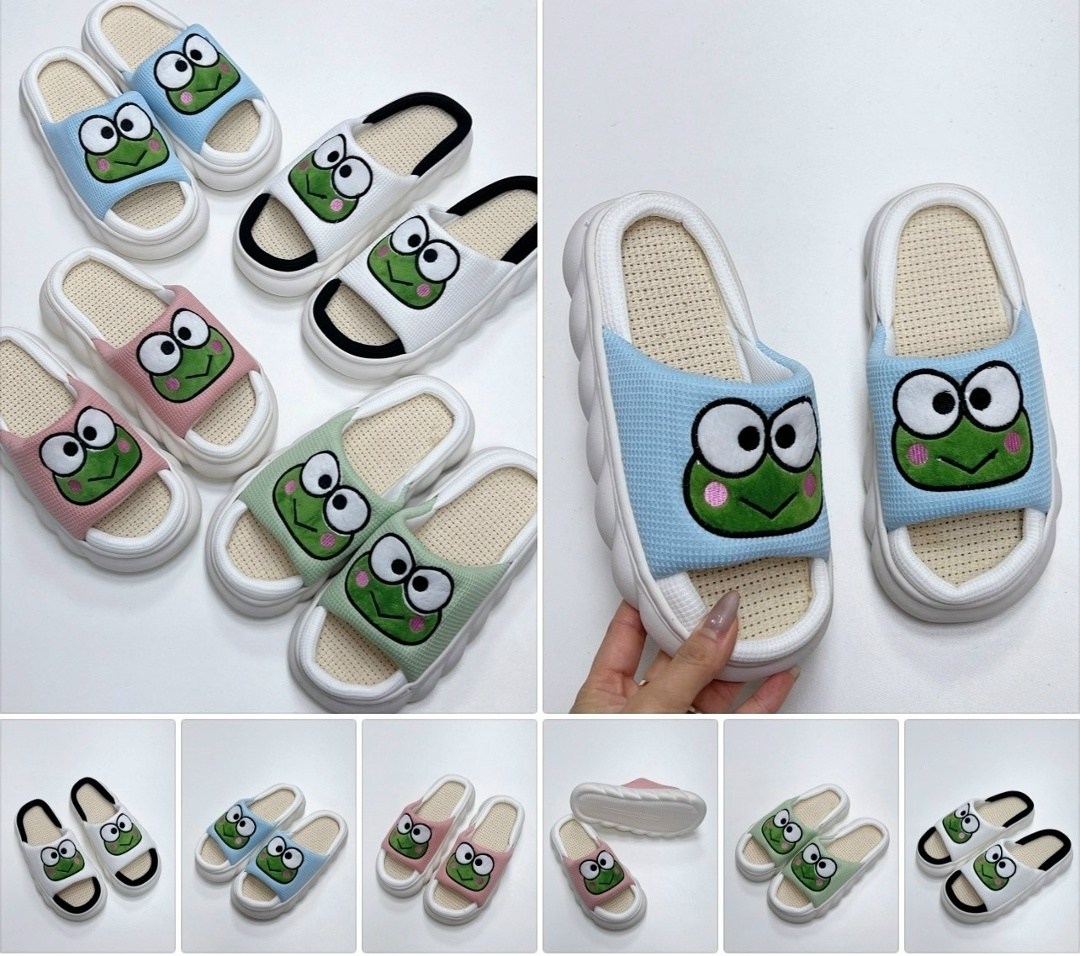 домашние тапочки,милые тапочки,,новые милые льняные тапочки с лягушкой,тапочки для дома