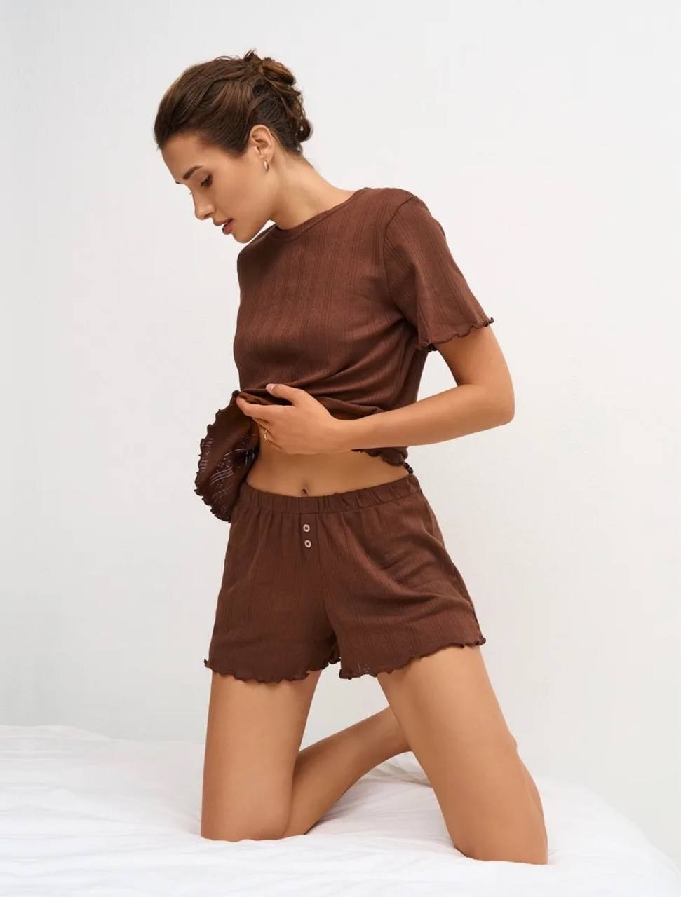 пижама женская,пижама женская с шортам,пижама с шортами,пижама женская коричневая,пижама из вискозы