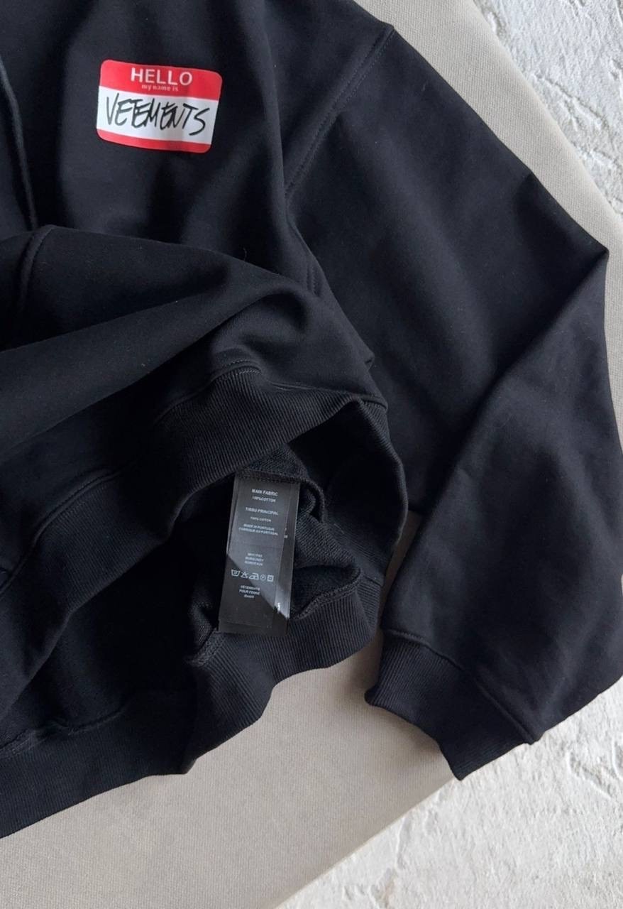 толстовка,толстовка с капюшоном,vetements hello my name is vetements hoodie black,женское толстовка