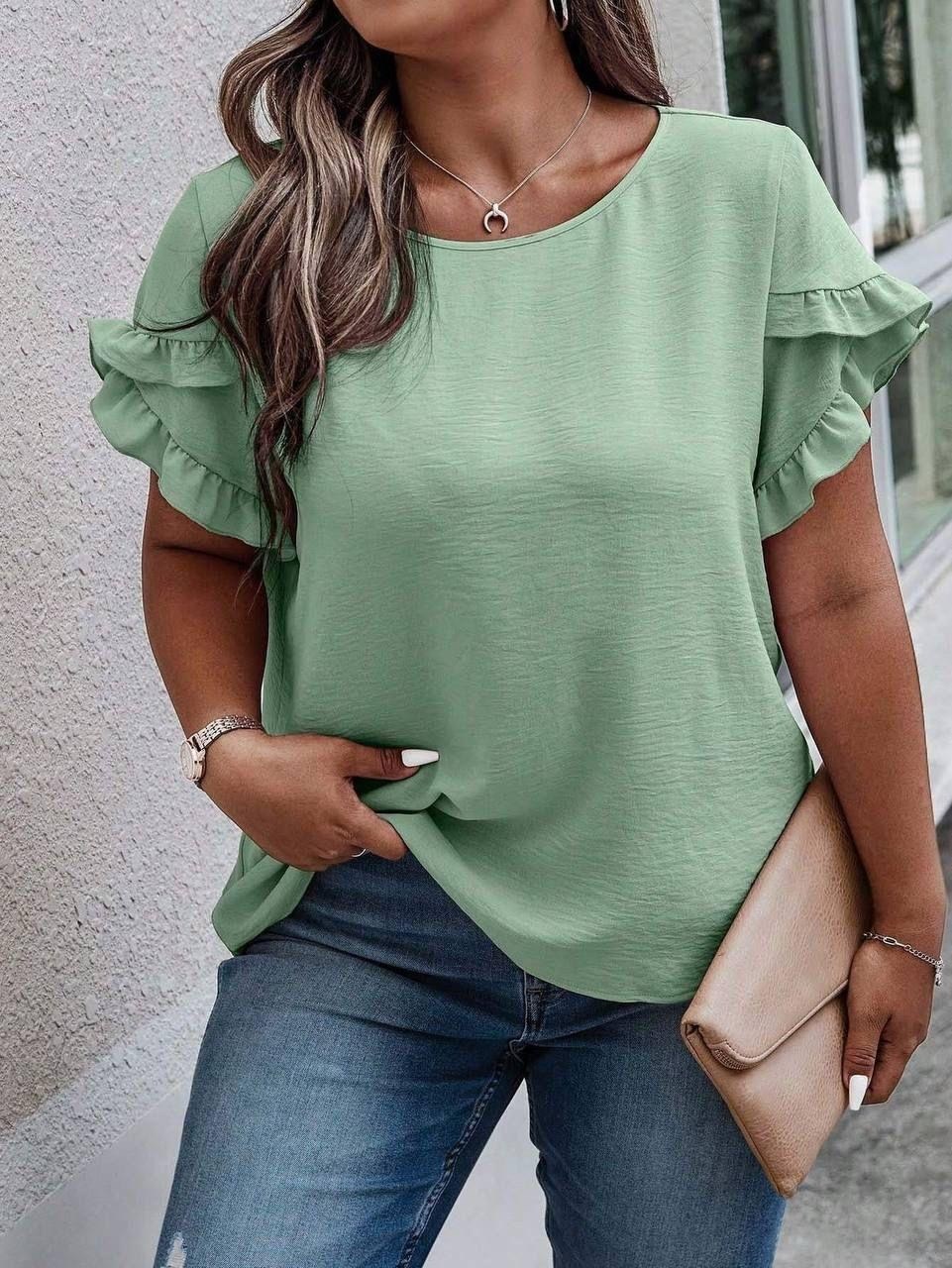 shein clasi размера плюс блуза с оборкой с рукавом "лепесток",shein lune блузка plus solid с отделкой воланами,блузка нарядная с коротким рукавом больших,летняя блузка больших размеров,блузка с оборка