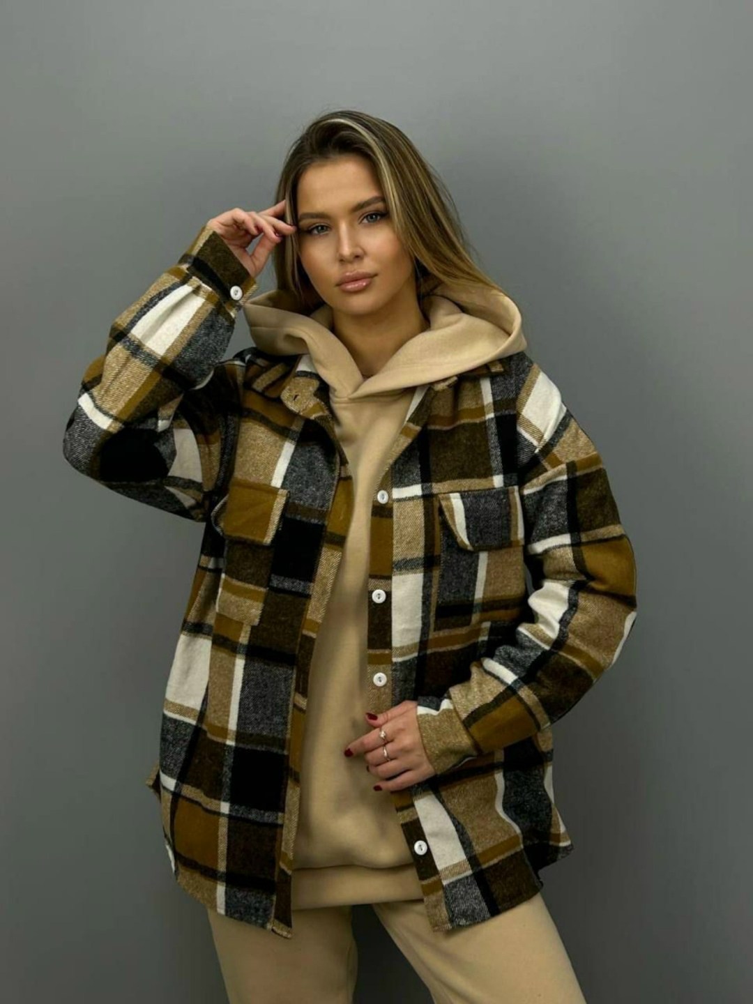 женский костюм на флисе,рубашка в клетку тёплая женская с капюшоном оверсайз,теплый костюм тройка,теплый костюм,верхняя одежда