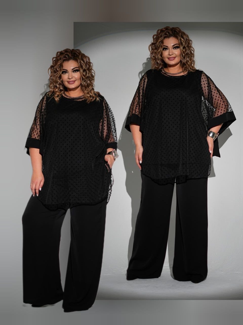 блуза anelli 1329 черный/мелкая сетка,брючный костюм,костюм женский,нарядный брючный костюм,брючный комплект