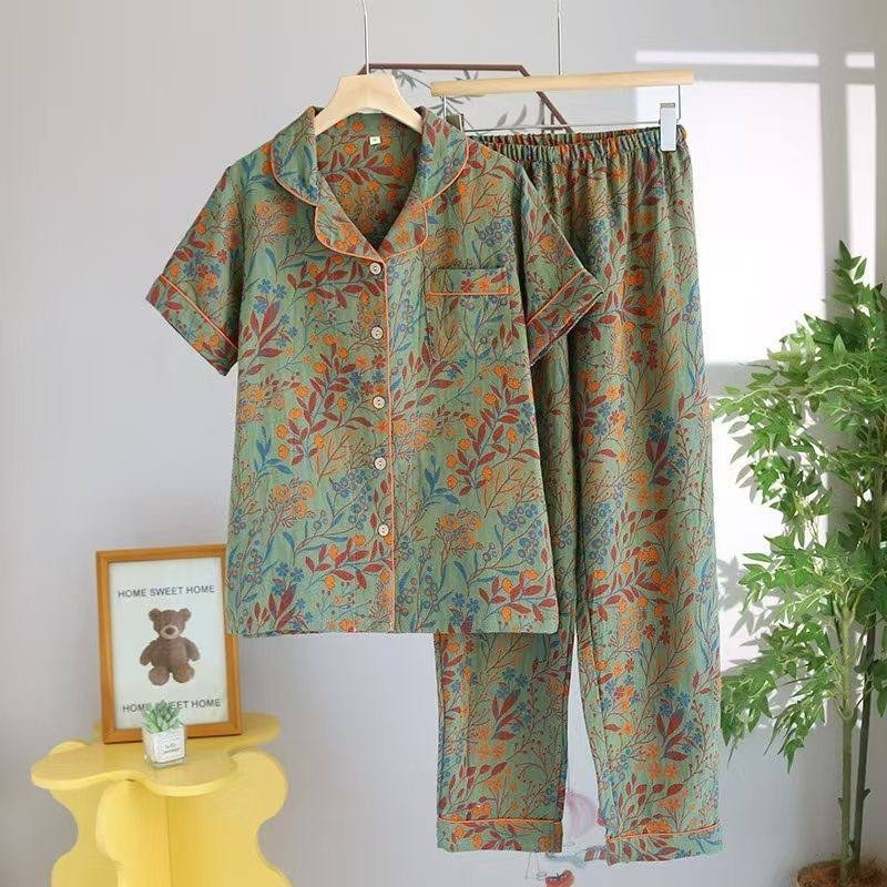 пижама женский с брюками муслин размер 46 разноцветный прозрачный,муслиновая пижама со штанами и рубашкой,пижама женский с брюками муслин размер 44 разноцветный длинный,женская пижама из муслина,пижам