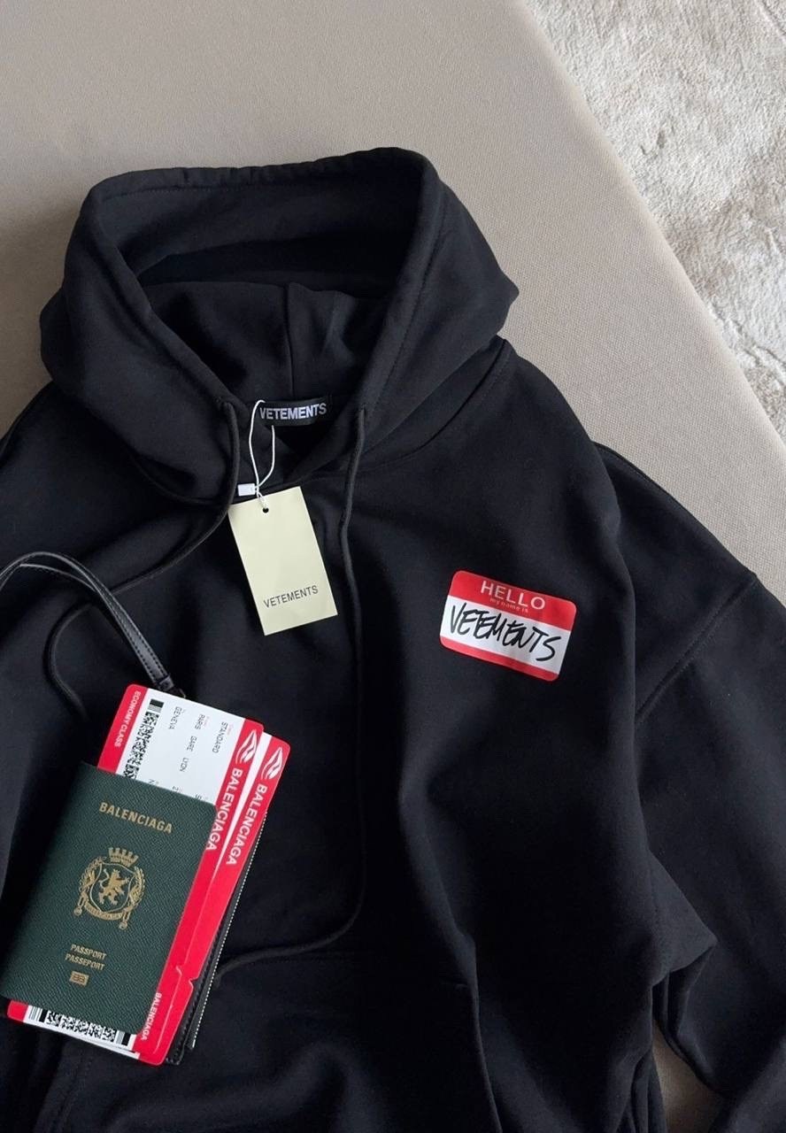 толстовка,толстовка с капюшоном,vetements hello my name is vetements hoodie black,женское толстовка