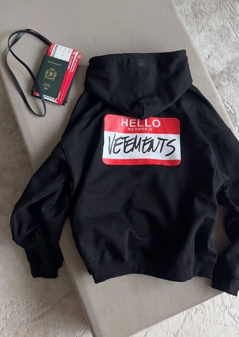 толстовка,толстовка с капюшоном,vetements hello my name is vetements hoodie black,женское толстовка