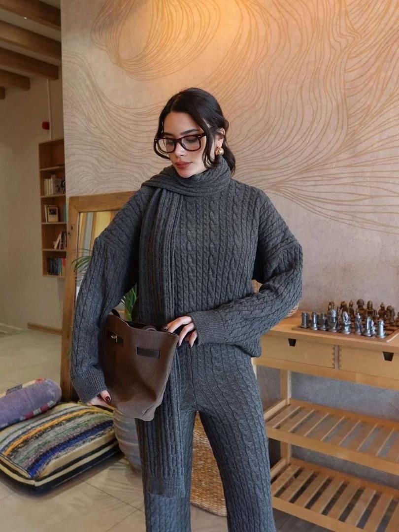 вязаный костюм,вязанный костюм,вязаный костюм женский,теплый вязаный костюм,комбинированные костюмы