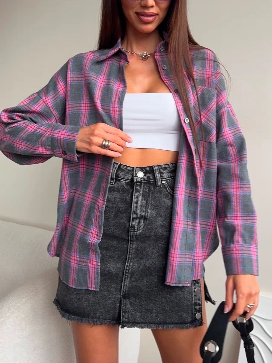 женская рубашка в клетку,рубашка клетчатая,рубашка женская в клетку оверсайз,рубашка в клетку оверсайз на кнопках,женская клетчатая рубашка