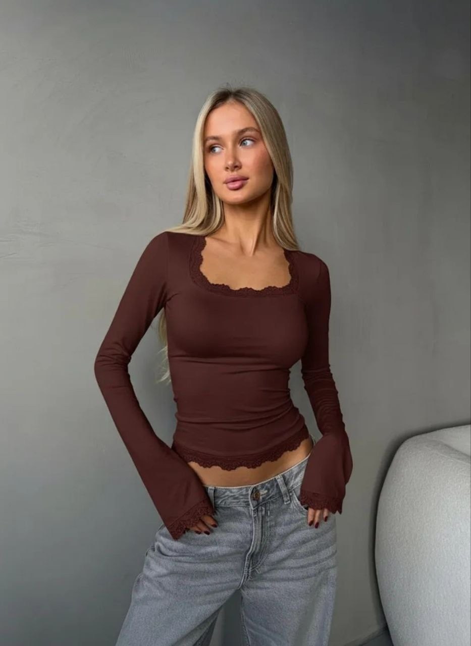 лонгслив с длинными рукавами клеш moewer 314379123,женская кофта,лонгслив tra noi со спущенными плечами сетка,кофта с квадратным вырезом,прозрачная кофта