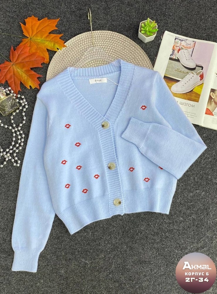 кардиган с вишенками,кофта кардиган,кардиган,вязаный кардиган,кофта женская