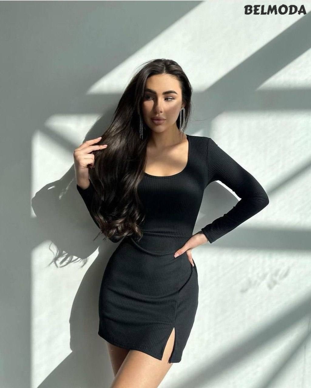 платье лапша,платье лапша женское арт.4367391,женское платье минидиор черное с разрезом,платье в рубчик мини,облегающее платье