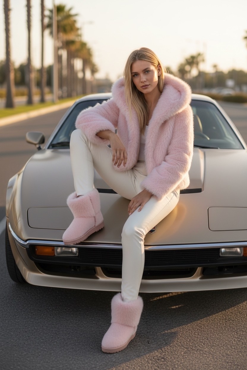 розовая шуба,зимняя мода,розовая шубка,женская шуба,розовая шуба из искусственного меха