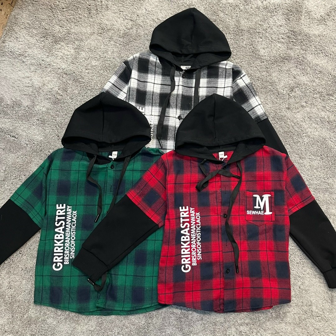 рубашка клетчатая комбинированная с капюшоном,рубашка клетчатая комбинированная с капюшоном kid's love,рубашка с капюшоном,рубашка в клетку с капюшоном для подростков 140 см,рубашка в клетку с капюшон