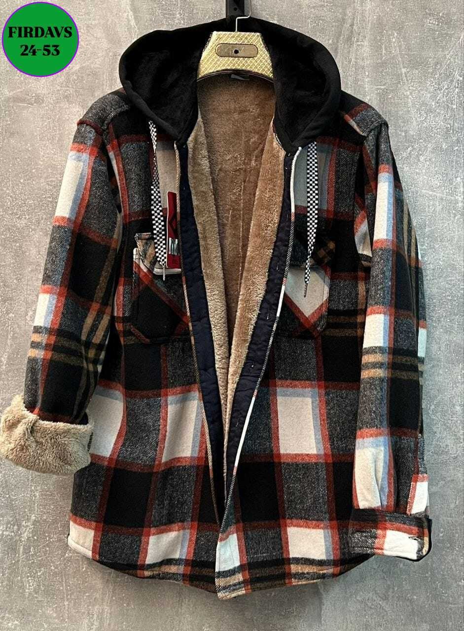 рубашка теплая на меху,клетчатая куртка,рубашка с капюшоном,рубашка на меху,рубашка теплая в клетку с капюшоном