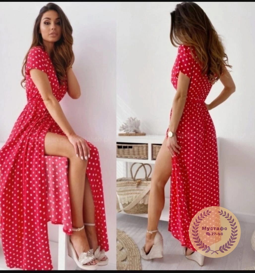 длинное платье в горошек,женское пляжное платье полиэстер горошек,летнее платье женское,женское платье в горошек,платье с запахом на бретельках