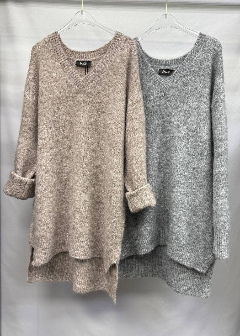 свитер оверсайз,удлиненный свитер,длинный свитер,шерстяное платье,теплый длинный свитер платье-туника v-вырез