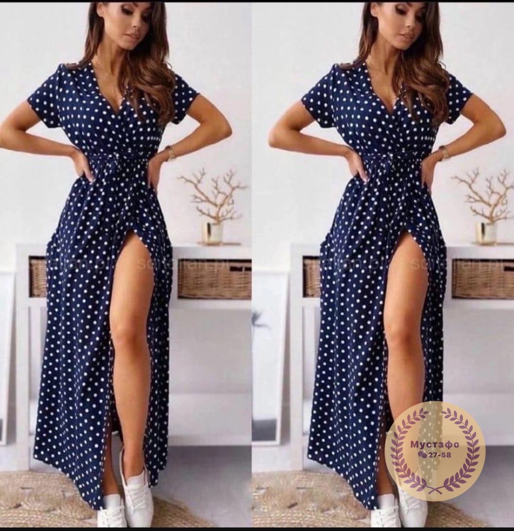 длинное платье в горошек,женское пляжное платье полиэстер горошек,летнее платье женское,женское платье в горошек,платье с запахом на бретельках