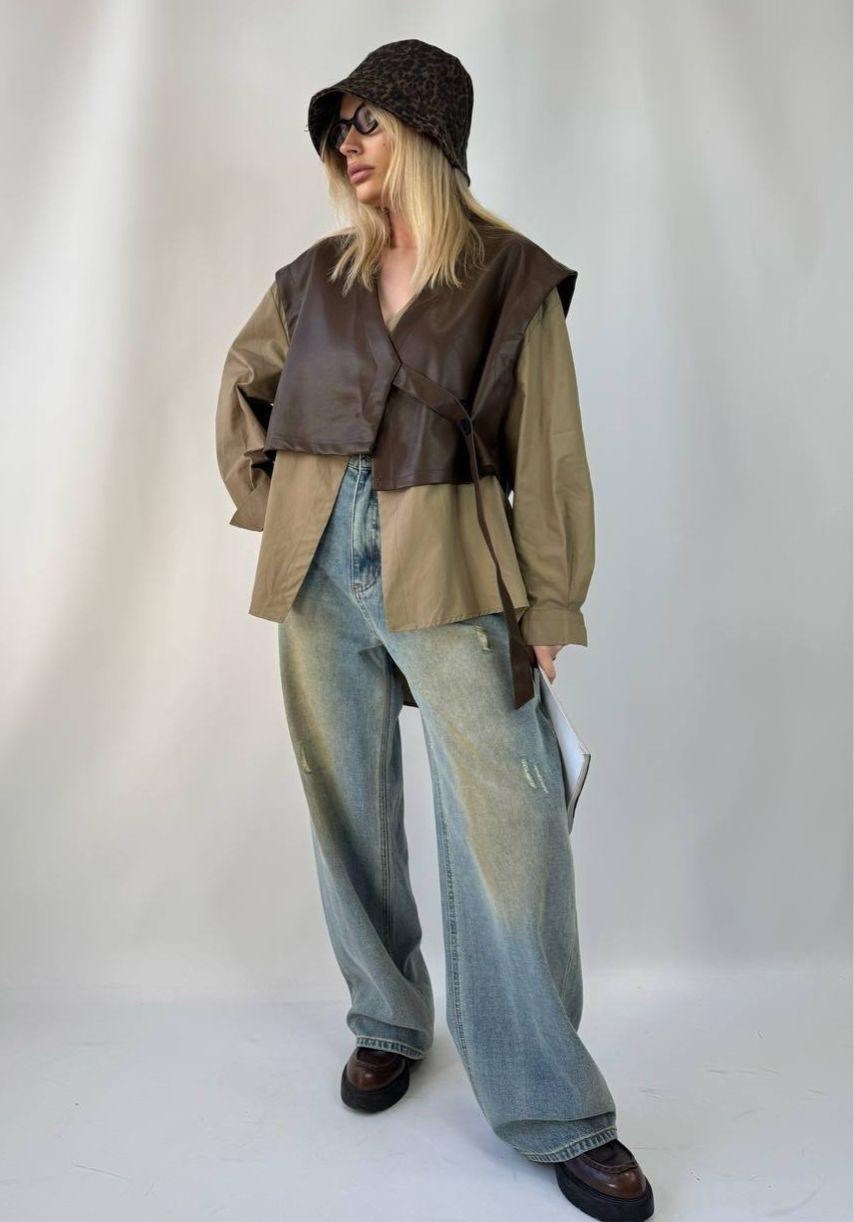 кожаная куртка,кожаный жилет,женская жилетка,жилет ассиметричный кожаный