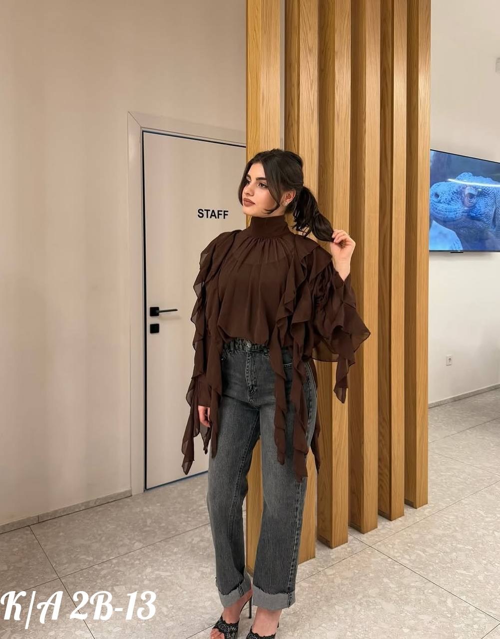 блузка нарядная из шифона с рюшами и воланами nermilova,блузка праздничная из шифона с воланами,блуза нарядная шифоновая с розой рюшами emberens,блузка празничная нарядная из шифона с рюшами и воланам