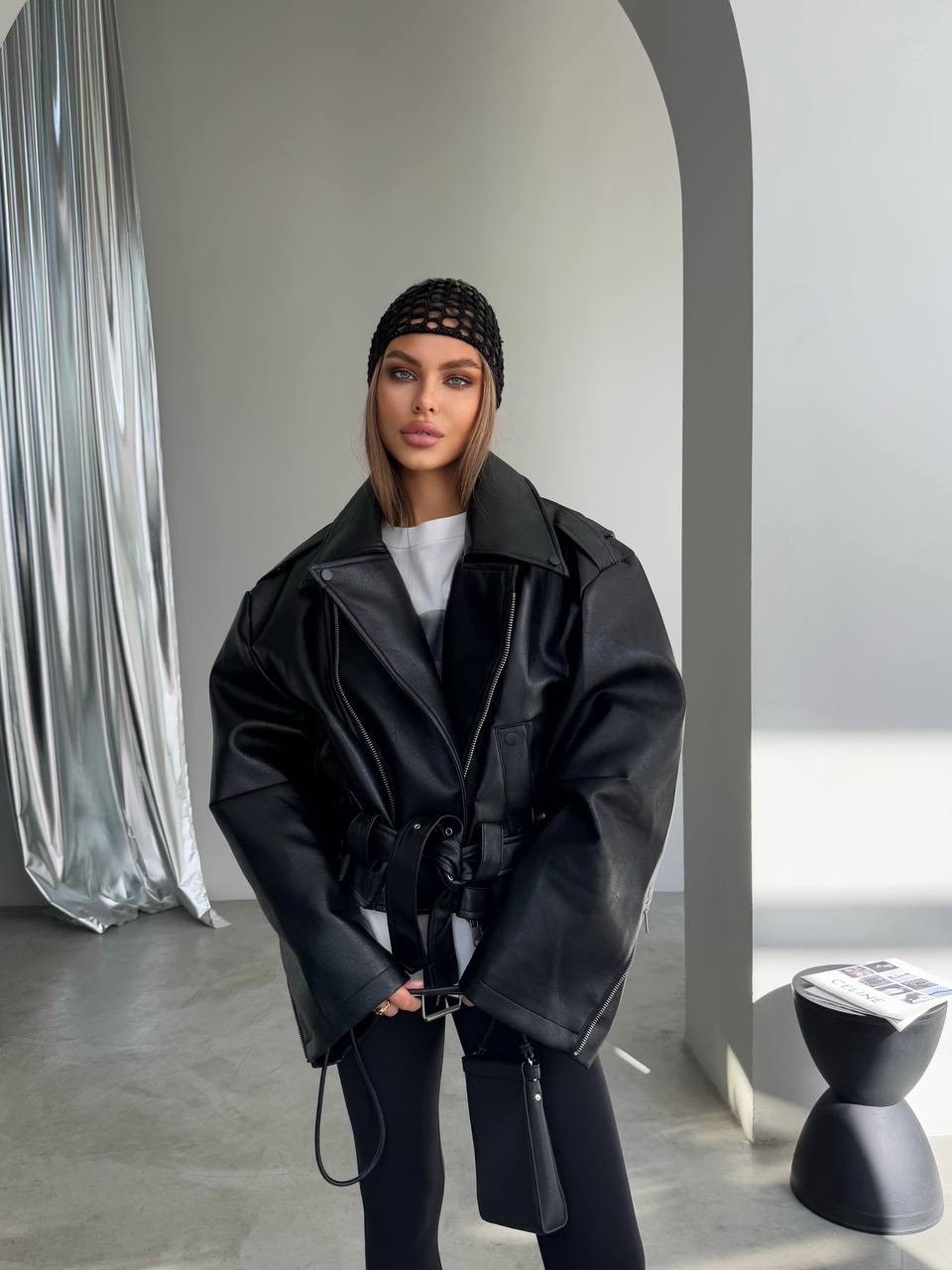 куртка косуха h&f b женская оверсайз арт: 28918766,куртка косуха,кожаная куртка,кожаная куртка оверсайз,женская кожаная куртка косуха оверсайз