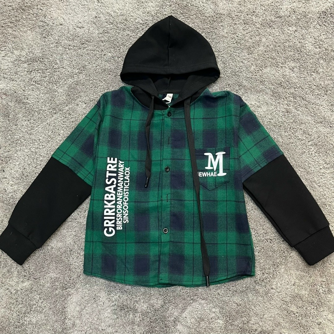 рубашка клетчатая комбинированная с капюшоном,рубашка клетчатая комбинированная с капюшоном kid's love,рубашка с капюшоном,рубашка в клетку с капюшоном для подростков 140 см,рубашка в клетку с капюшон