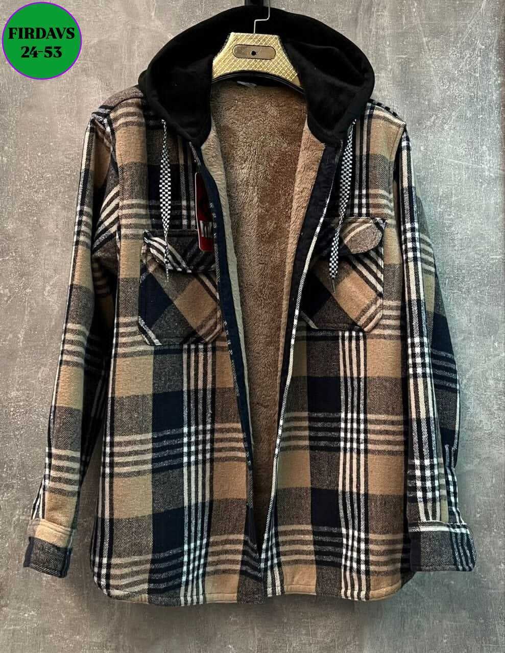 рубашка теплая на меху,клетчатая куртка,рубашка с капюшоном,рубашка на меху,рубашка теплая в клетку с капюшоном