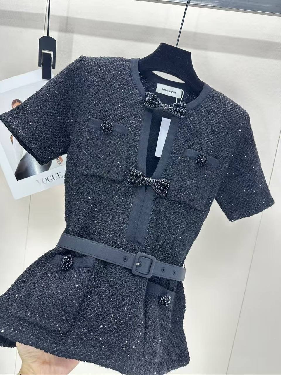 шанель мода,в стиле шанель,блузка стильная,женское твидовое платье с коротким рукавом с поясом-цепочкой