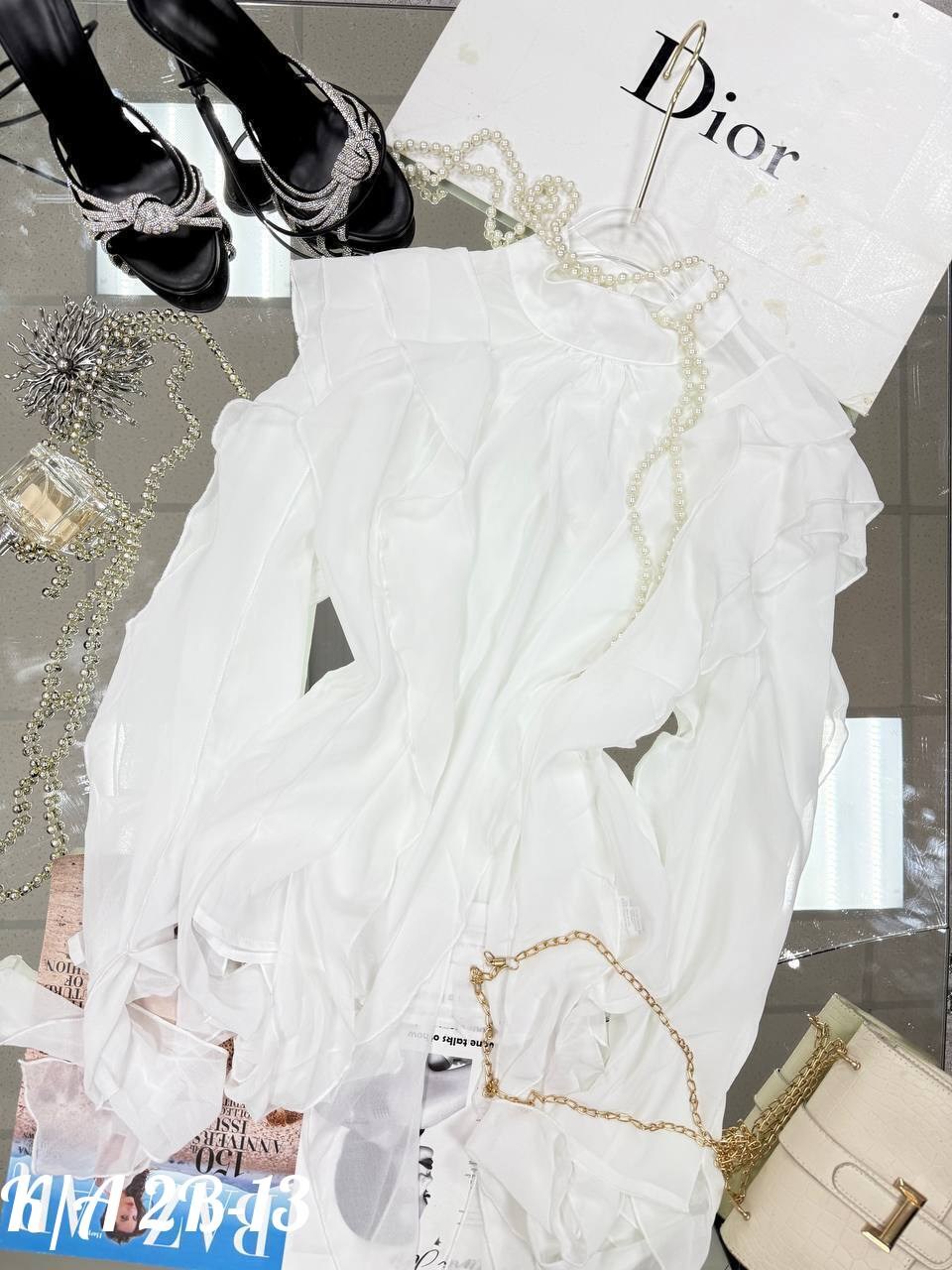 блузка нарядная из шифона с рюшами и воланами nermilova,блузка праздничная из шифона с воланами,блуза нарядная шифоновая с розой рюшами emberens,блузка празничная нарядная из шифона с рюшами и воланам