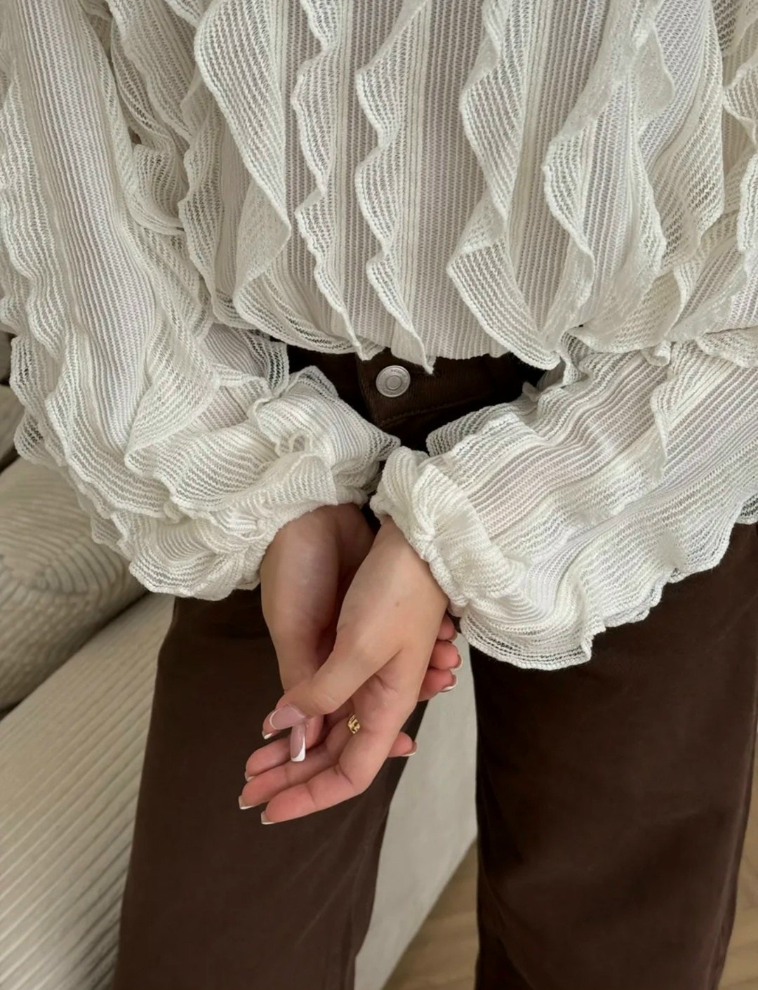 блузка с оборками,блузка mislana 1192 шампань,блуза mislana 1192 шампань,блузка с рюшами,белая блузка с длинными рукавами шифоновая блузка с рюшами для женщин