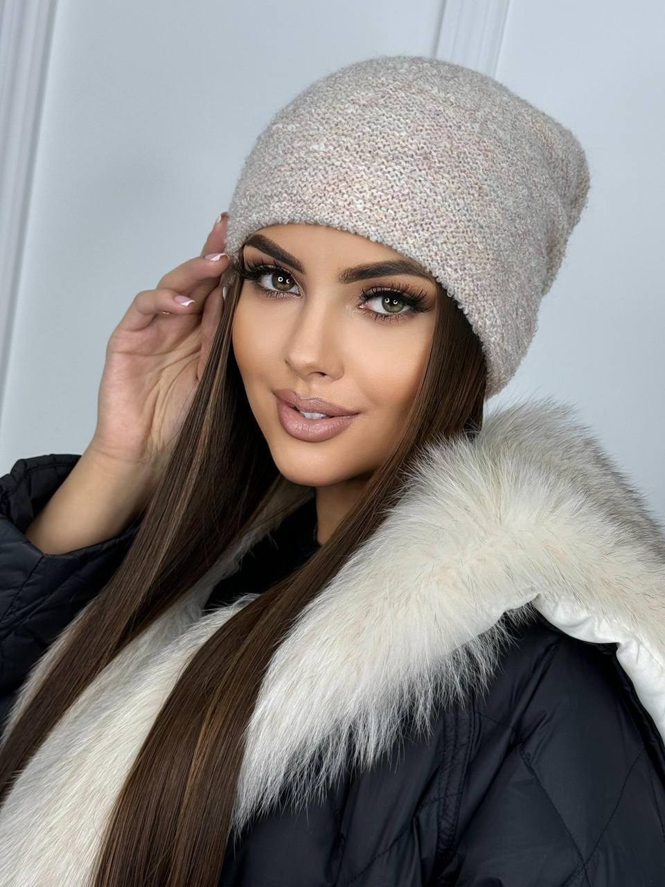 женская шапка,женские головные уборы,вязаная шапка,шапка букле вязаная зимняя limastar accessories,шапка трикотажная