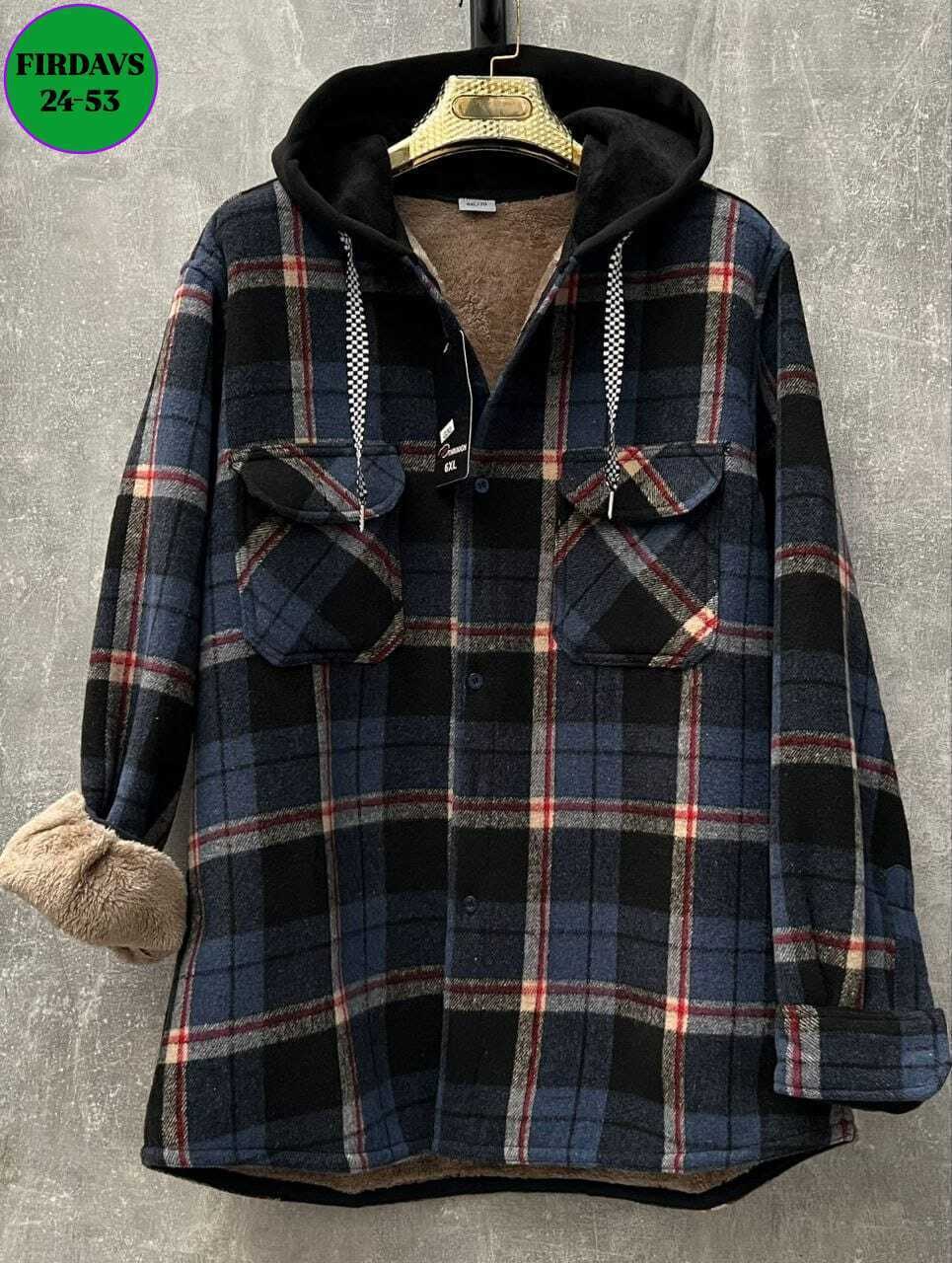рубашка теплая на меху,клетчатая куртка,рубашка с капюшоном,рубашка на меху,рубашка теплая в клетку с капюшоном