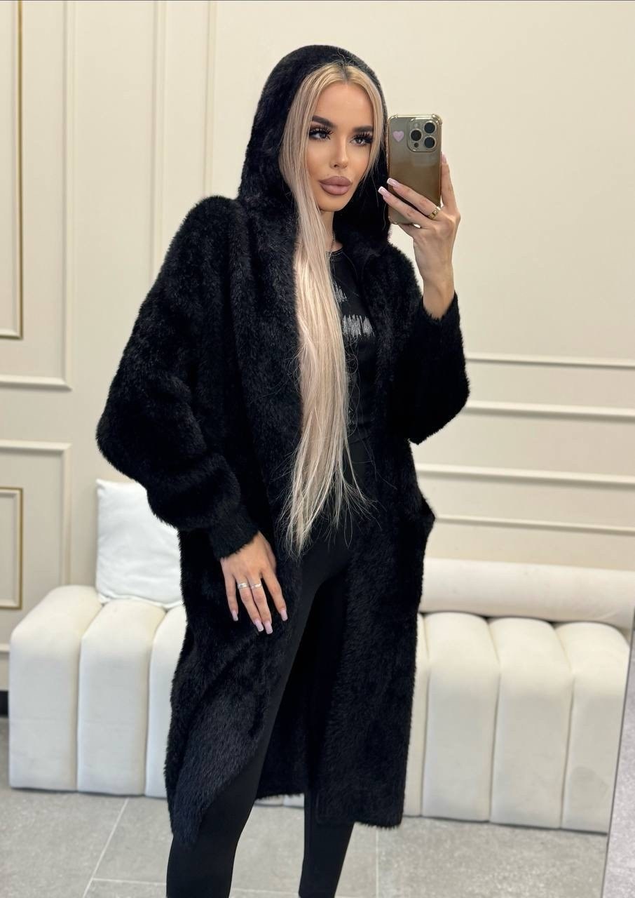 кардиган альпака,пальто кардиган,кардиган удлиненный,кардиган,шуба искусственная длинная с капюшоном f naz furs