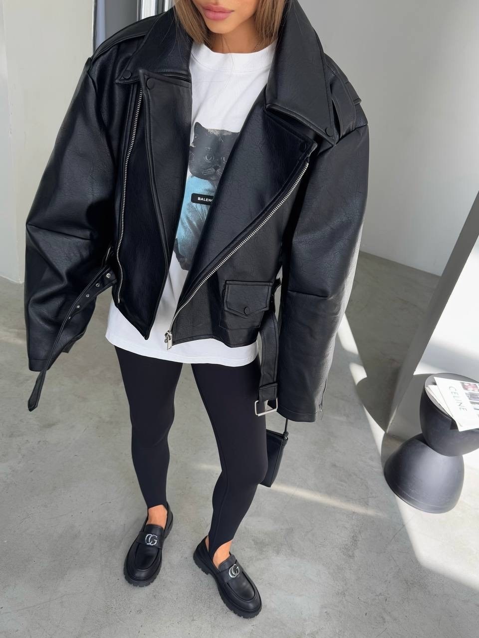 куртка косуха h&f b женская оверсайз арт: 28918766,куртка косуха,кожаная куртка,кожаная куртка оверсайз,женская кожаная куртка косуха оверсайз