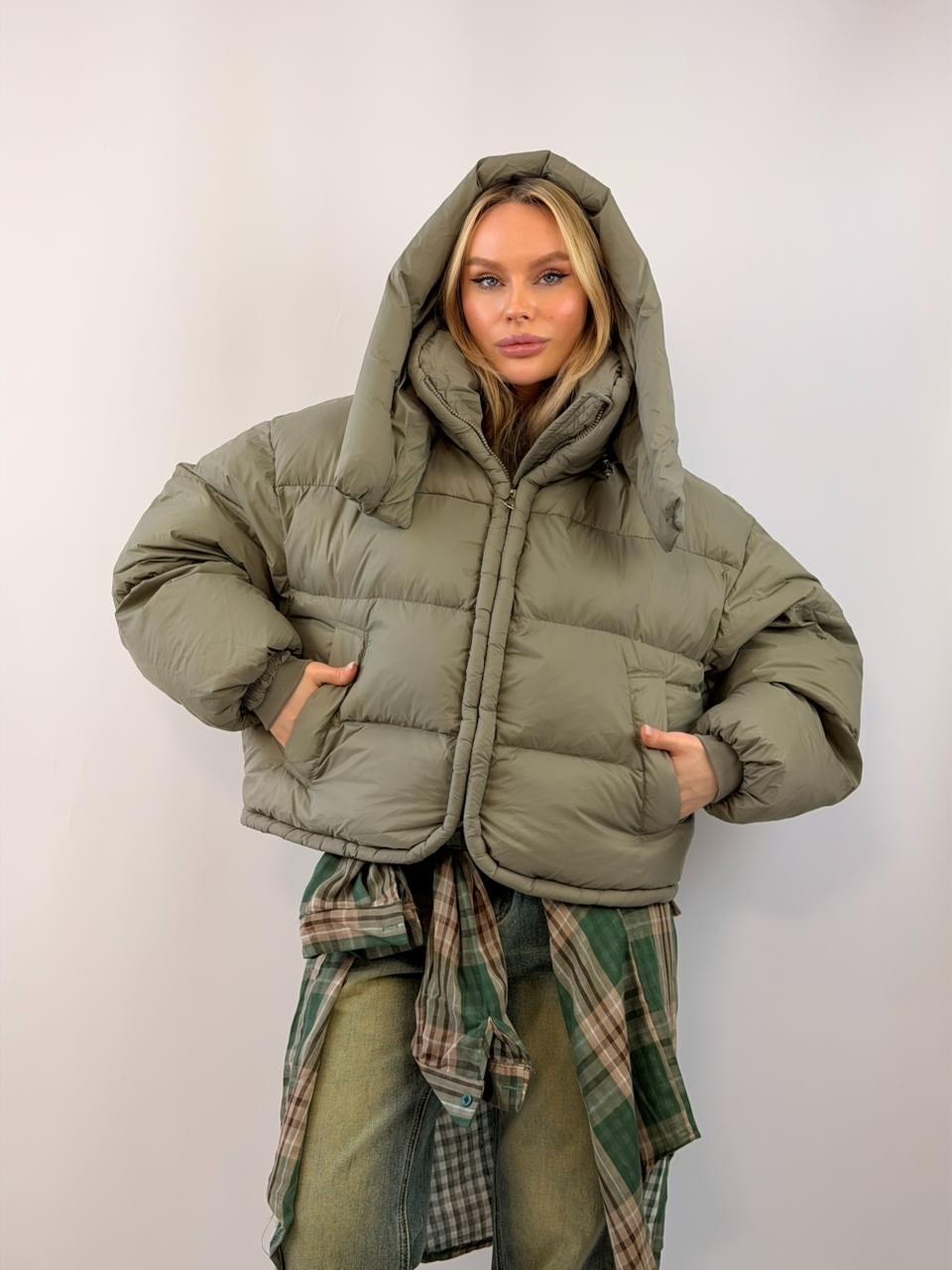 пуховики оверсайз,куртка оверсайз,зимняя куртка-пуховик y.a.s. зеленый,пуховик хаки женский,куртка и пуховик