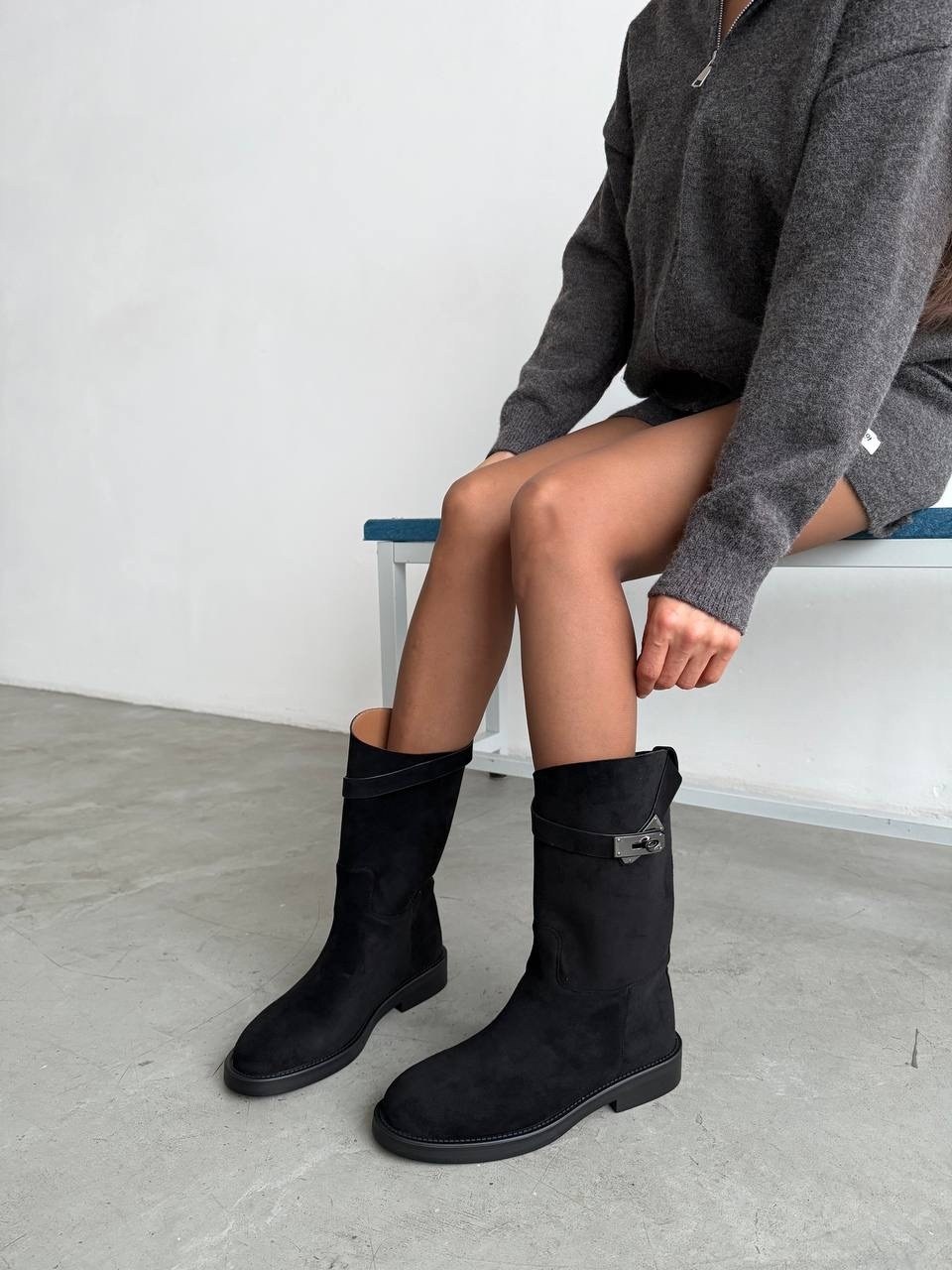 ,сапоги женские демисезонные замшевые j.macabu,сапожки,замшевые женские сапоги,сапоги женские демисезонные замшевые j.macabu цвет черный