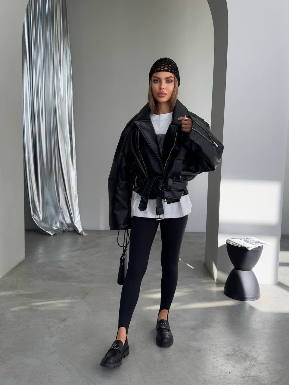 куртка косуха h&f b женская оверсайз арт: 28918766,куртка косуха,кожаная куртка,кожаная куртка оверсайз,женская кожаная куртка косуха оверсайз