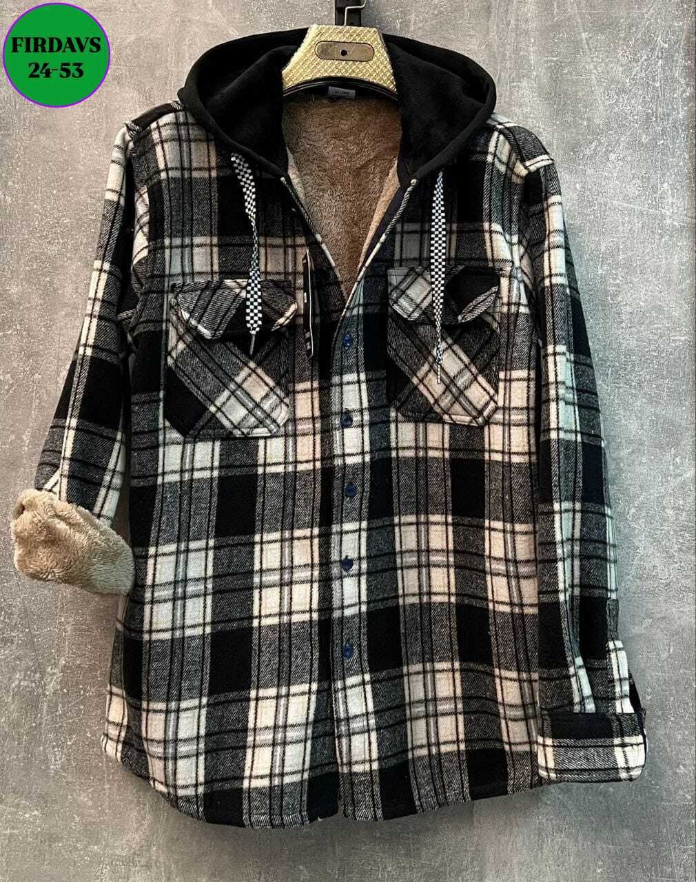 рубашка теплая на меху,клетчатая куртка,рубашка с капюшоном,рубашка на меху,рубашка теплая в клетку с капюшоном