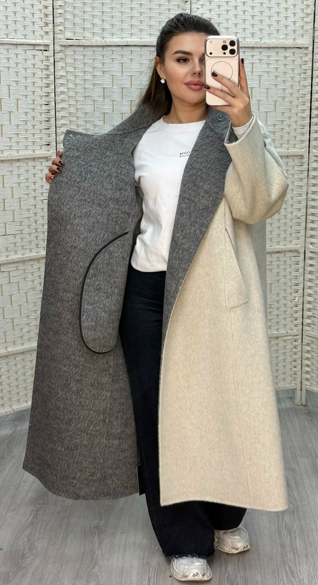 комбинированное пальто,пальто модное,пальто оверсайз,пальто женские,шерстяное пальто